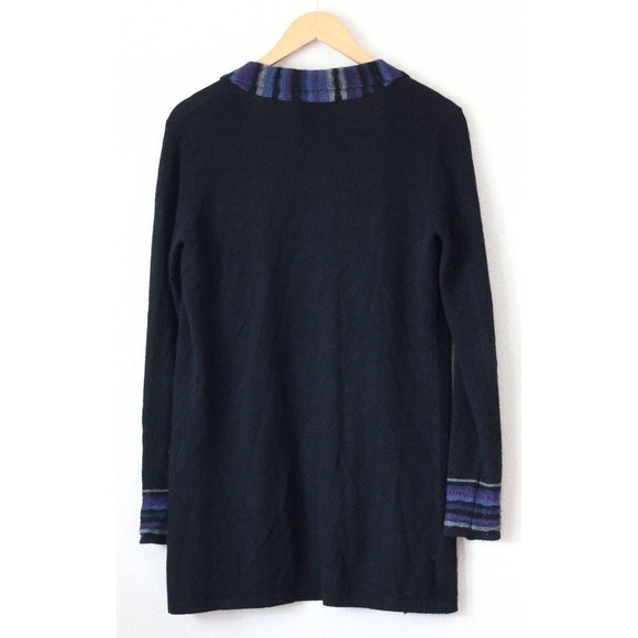 Forte Womens 100% Cashmere Open Cardigan Sweater Long Size Small Black Blue Knit - Picture 2 of 4